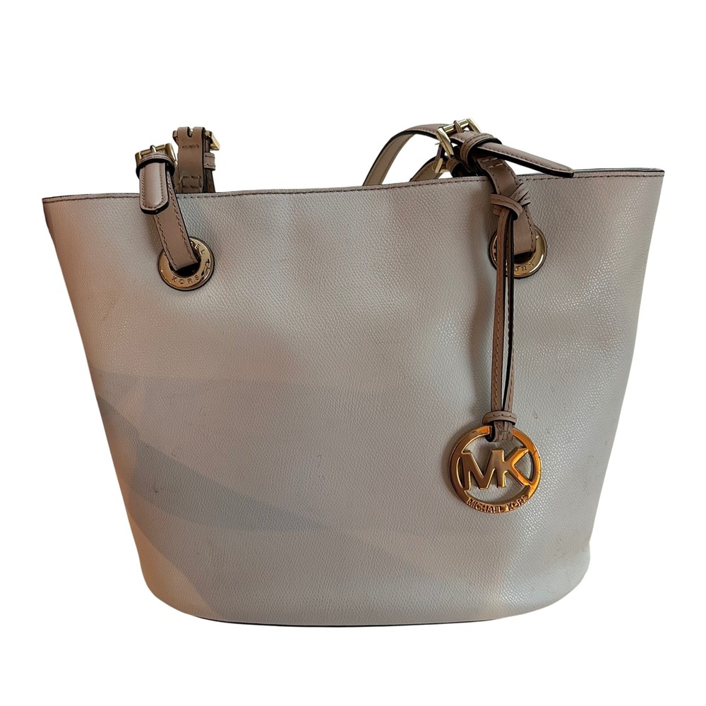 Michael Kors Jet Set East West Bucket Tote Bag Vanilla Gold MK Logo Shoulder Bag